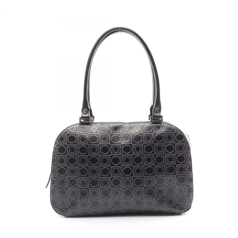 Salvatore Ferragamo Gancini Leather Shoulder Bag Black